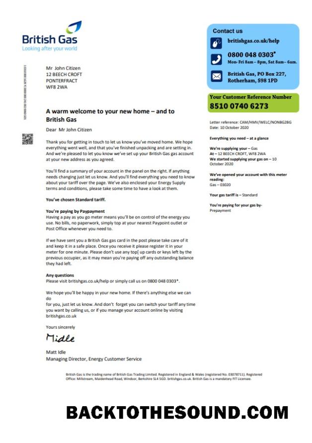 İndir Birleşik Krallık British Gaz Fatura Fatura in Word and PDF Format, Sürüm 2 Örnek şablon