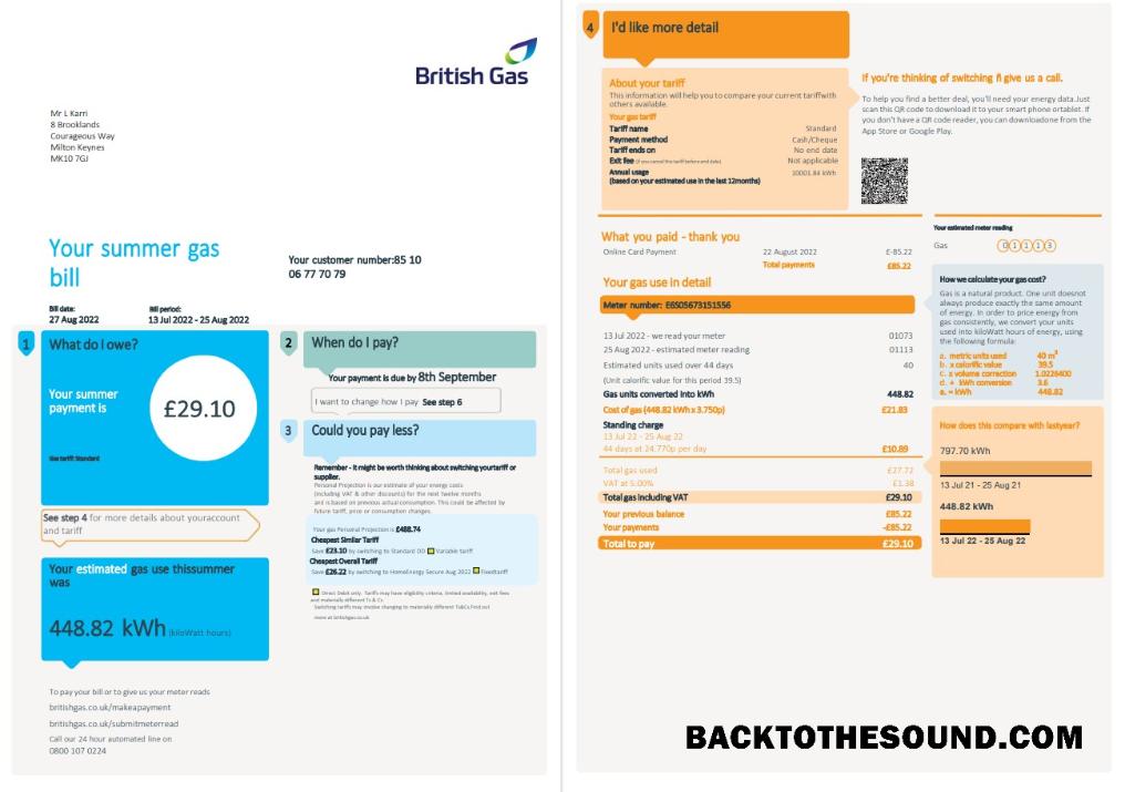 Profesyonel İndir Birleşik Krallık British Gaz Fatura Fatura, Word and PDF Şablon, 4 pages 1 2 Örnek