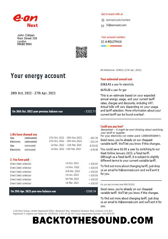 İndir Birleşik Krallık Eon Gaz and Elektrik Fatura Fatura in Word and PDF Formatlar, Sürüm 7 Örnek örnek