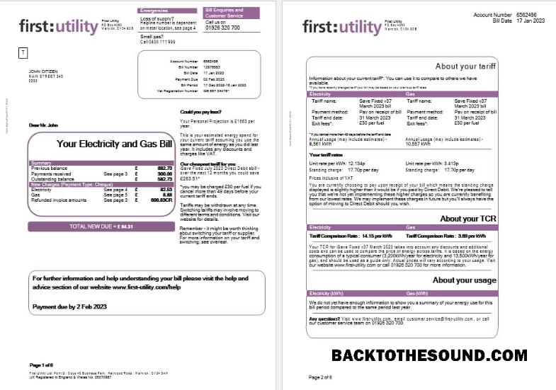 İndir Birleşik Krallık First Gaz and Elektrik Fatura Fatura in Word and PDF Formatlar, 6 pages Örnek şablon