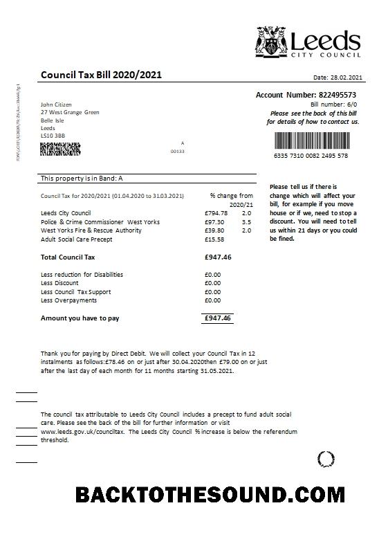 İndir Birleşik Krallık Leeds City Council Vergi Fatura in Word and PDF Format Örnek şablon