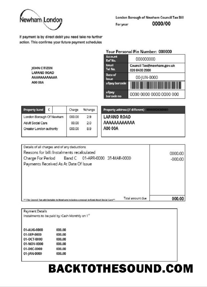 İndir Birleşik Krallık London of Borough of Newham council Vergi Fatura in Word and PDF Format Örnek tasarım