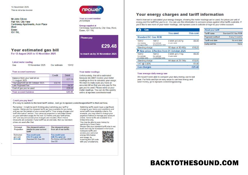 İndir Birleşik Krallık Npower Fatura Fatura in Word and PDF Formatlar, 3 pages, 1 2 Sayfa Örnek şablon