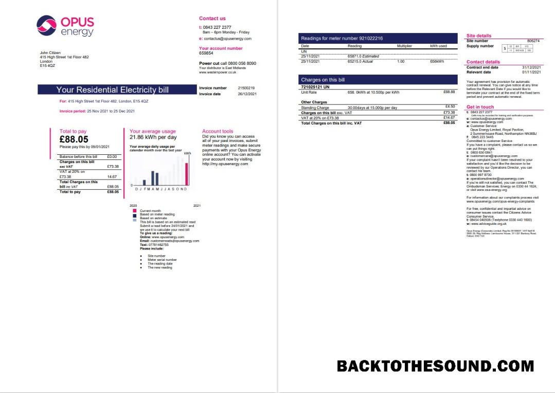 İndir Birleşik Krallık Opus Energy Elektrik Fatura Fatura in Word and PDF Format (2 pages) Örnek şablon