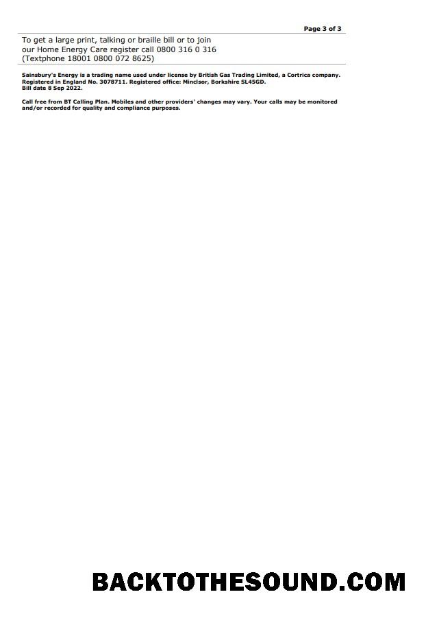 Profesyonel İndir Birleşik Krallık Sainsbury’s Energy (British Gaz) Fatura, Word and PDF Şablon, 3 pages 3 Örnek