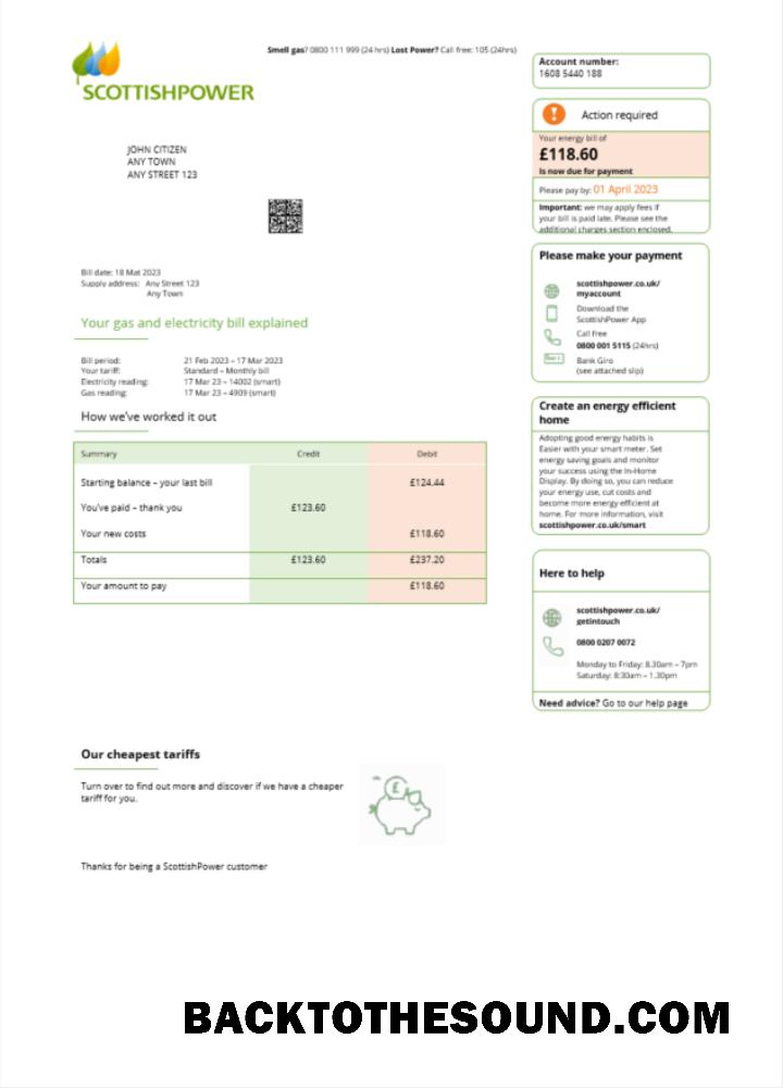İndir Birleşik Krallık Scottish Power Fatura Fatura Word and PDF scr Örnek şablon
