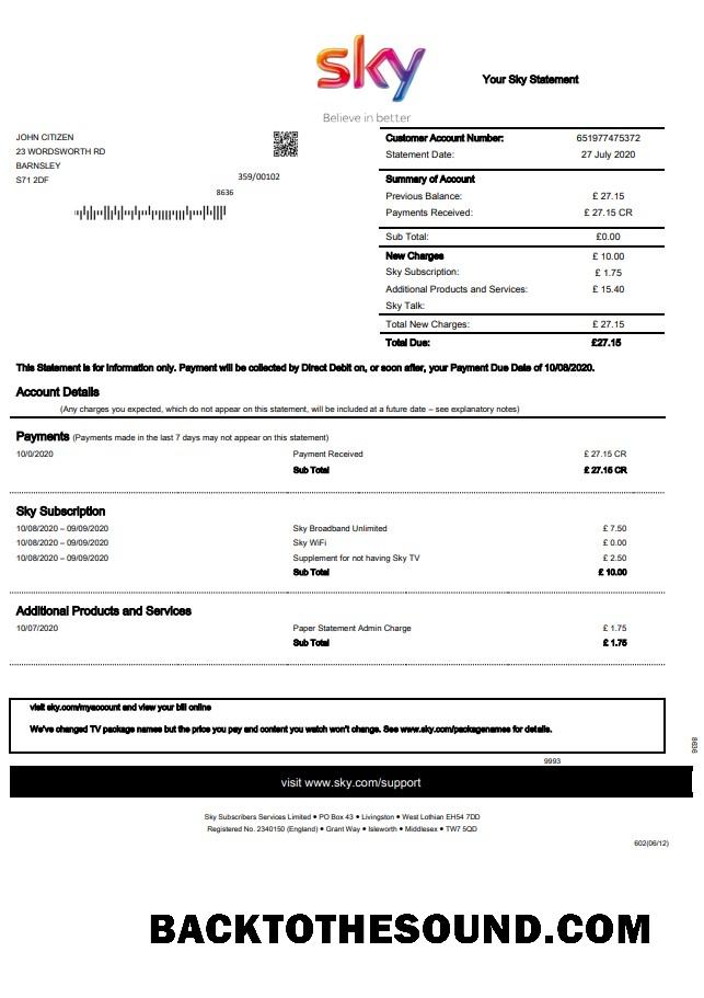 İndir Birleşik Krallık Sky Fatura Fatura Hesap Özeti in Word and PDF Format Örnek taslak