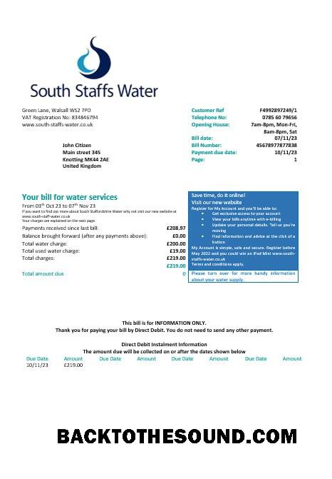İndir Birleşik Krallık South Staffs Su Su Fatura Fatura Word and PDF Formatlar, Sürüm 2 Örnek ön izleme