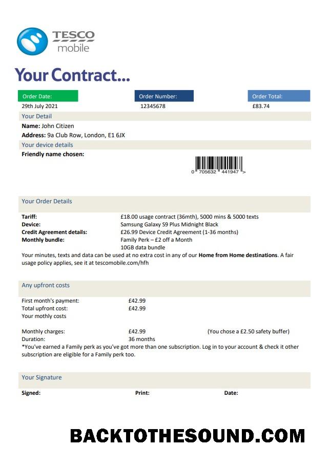 İndir Birleşik Krallık Tesco Mobile Fatura Fatura in Word and PDF Format Örnek ön izleme