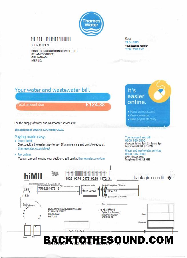 İndir Birleşik Krallık Thames Su Fatura Fatura in Word and PDF Formatlar, Sürüm 2 Örnek taslak