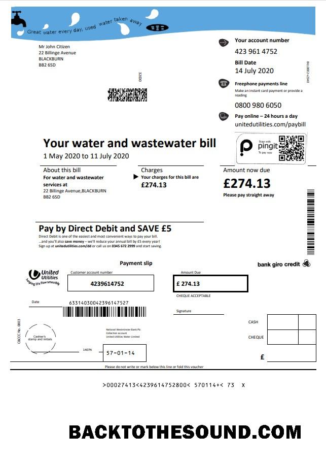 İndir Birleşik Krallık birleşik Utilities Su Fatura Fatura in Word and PDF Format Örnek tasarım