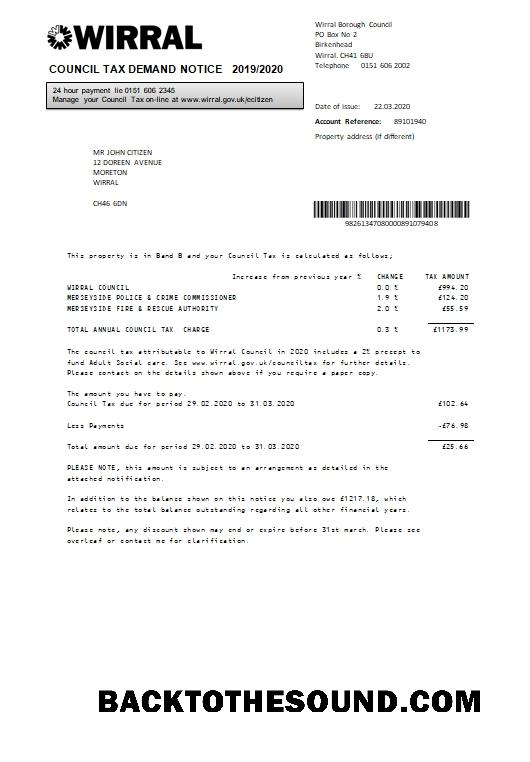 İndir Birleşik Krallık Wirral council Vergi Fatura in Word and PDF Format Örnek örnek