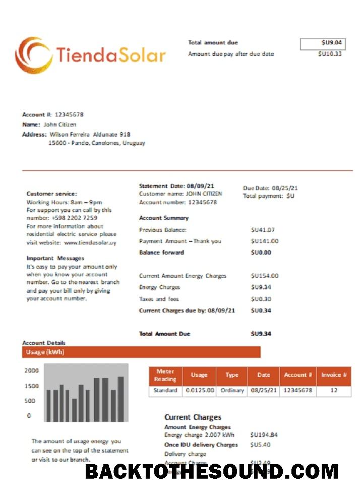 İndir Uruguay TiendaSolar Fatura Fatura in Word and PDF Format Örnek taslak