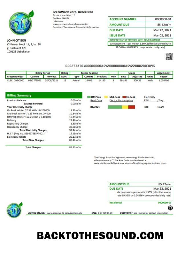 İndir Özbekistan GreenWorld Fatura Fatura in Word and PDF (.doc and .PDF) Format, fully Düzenlenebilir Örnek ön izleme