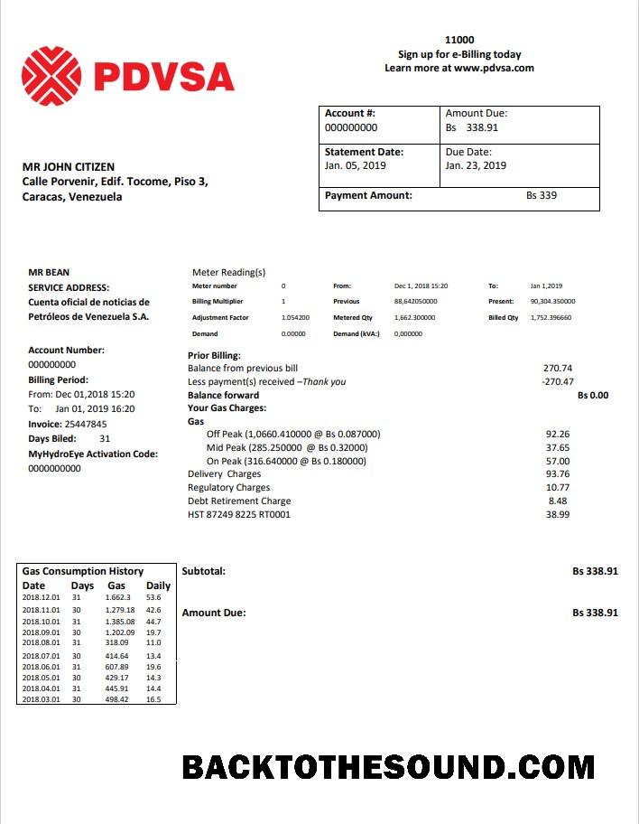 İndir Venezuela PDVSA Gaz Fatura Fatura in Word and PDF Format Örnek taslak
