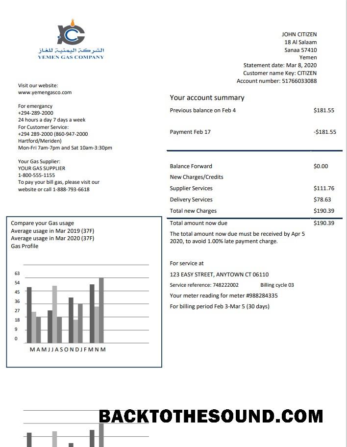 İndir Yemen Gaz Şirket Fatura Fatura in Word and PDF Format Örnek tasarım